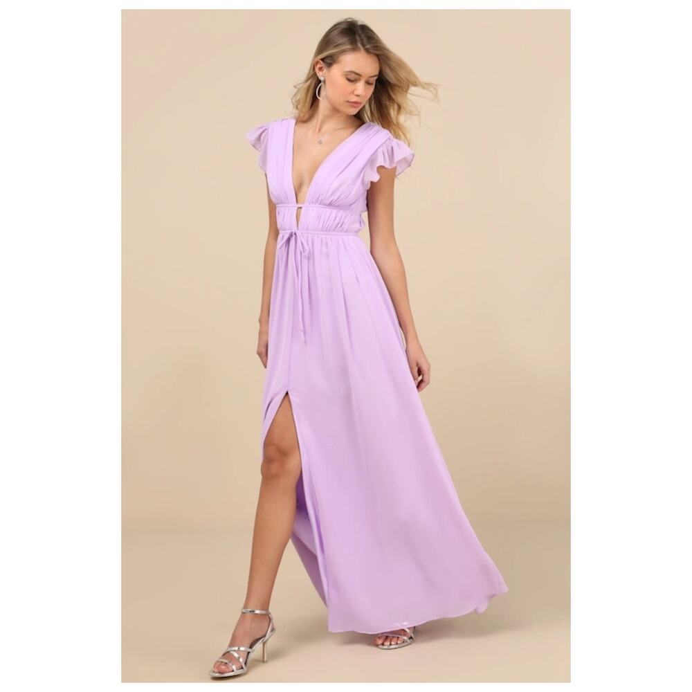 Lulu's Lavender Maxi Dress with Ruffle Sleeves